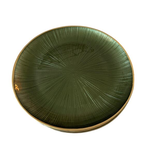 Gorgeous Green & Gold Turkish Glass Appetizer Dessert Plates 8in Set of 4 New - Picture 6 of 15